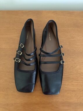 Black Triple-Strap Mary Jane Flats - Mansur Gavriel